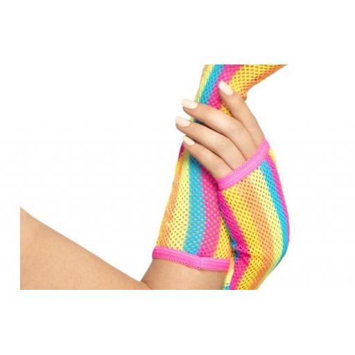 Neon Striped Fishnet Gloves