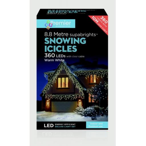 360 LED Snowing Icicles Warm White With Clear Cable 8.8 Meter