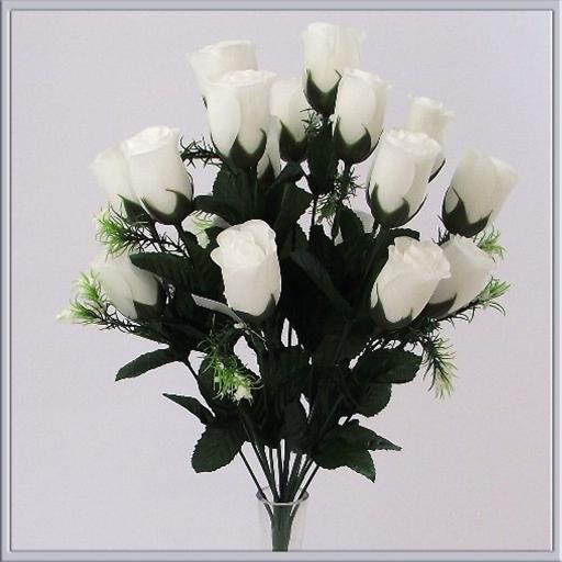 7 Head White Rose Buds Artificial Flower Bush Weddings/Graves/Parties Decoration