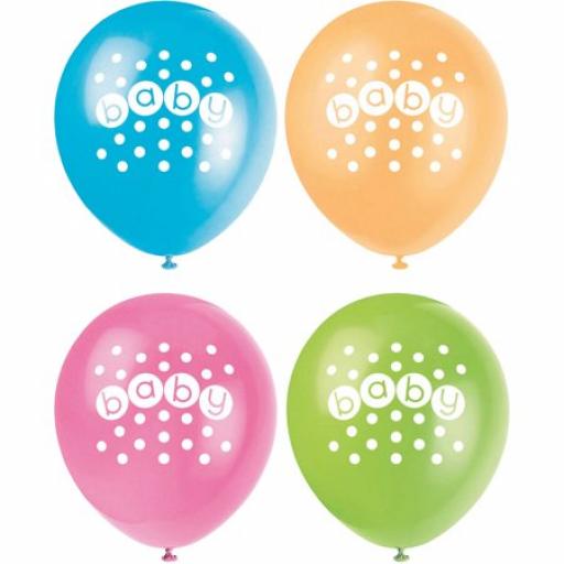 8 Pastel Colours Latex Balloons Baby With Dots 12"