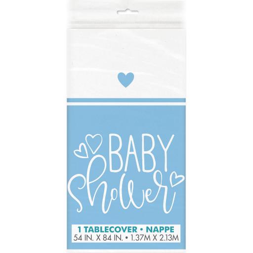 Hearts Baby Shower Blue Plastic Table Cover