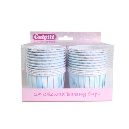 24 Blue Marble Baking Cups - 58mm