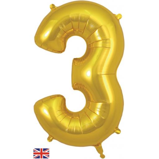 34" Number 3 Gold Foil Balloon