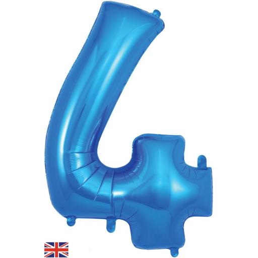 34" Number 4 Blue Foil Balloon