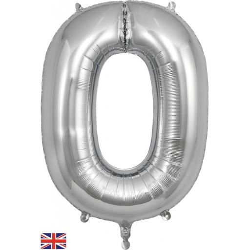 34" Number 0 Silver Foil Balloon