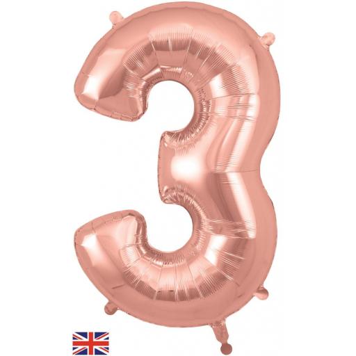 34" Number 3 Rose Gold Foil Balloon