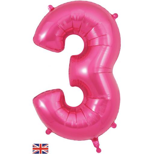 34" Number 3 Pink Foil Balloon