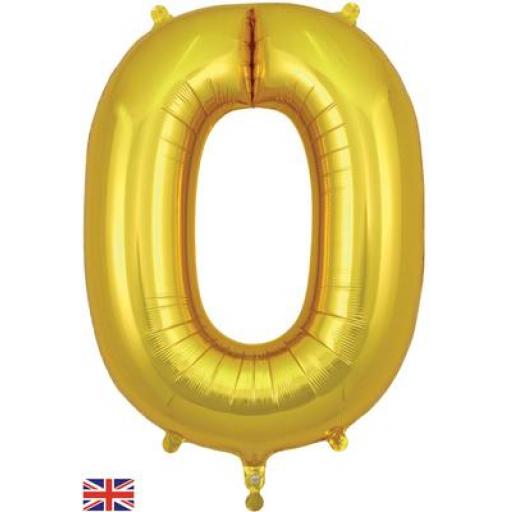 34" Number 0 Gold Foil Balloon