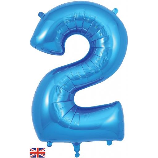 34" Number 2 Blue Foil Balloon