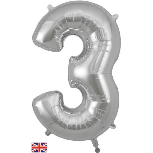 34" Number 3 Silver Foil Balloon