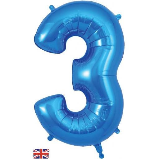 34" Number 3 Blue Foil Balloon