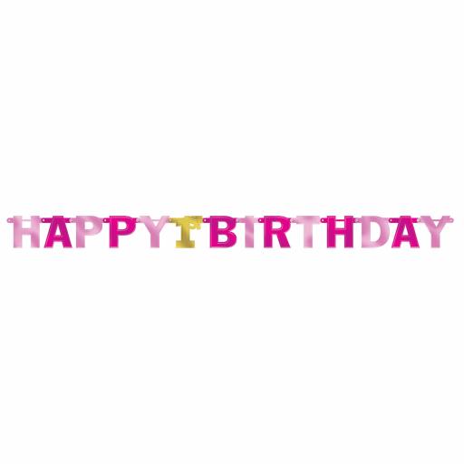 1st Birthday Girl Large Pink Foil Letter Banners 2.13m