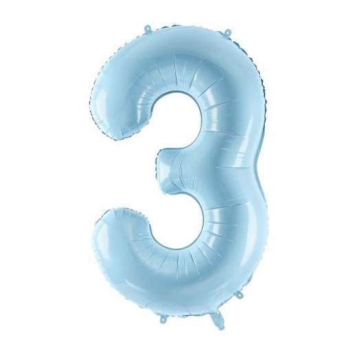 34" Number 3 Blue Matte Foil Balloon