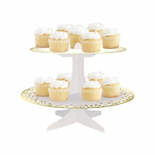 Round Cupcake Stand 1Pc White & Gold