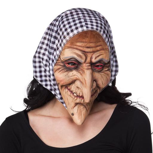 Latex face mask Witch Pc. Latex face mask Witch with hood black/white