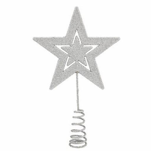 17cm silver glitter tree top star