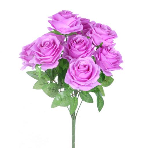 42cm Large Rose Bush Lilac 10 Head