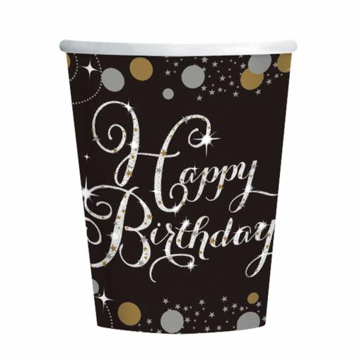 Gold Sparkling Celebration Happy Birthday Paper Cups 266ml - 12 PKG/8