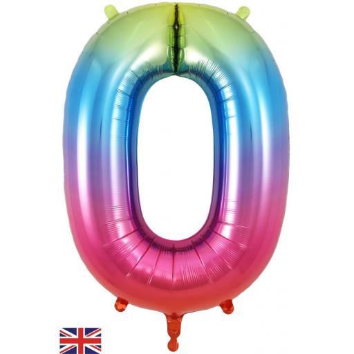 34" Number 0 Rainbow Foil Balloon