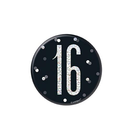 Glitz Black & Silver Birthday Badge 16