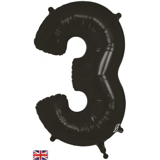 34"Number 3 Black Foil Balloon