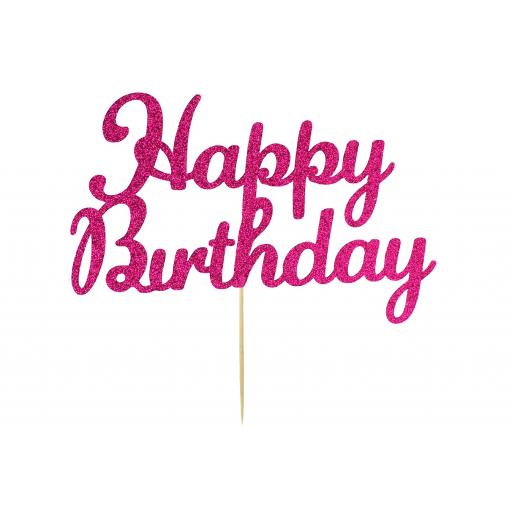 CAKE TOPPER - HAPPY BIRTHDAY - DEEP PINK