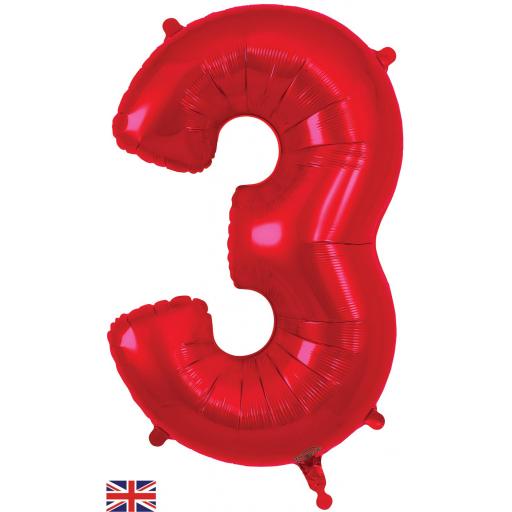 34" Number 3 Red Foil Balloon