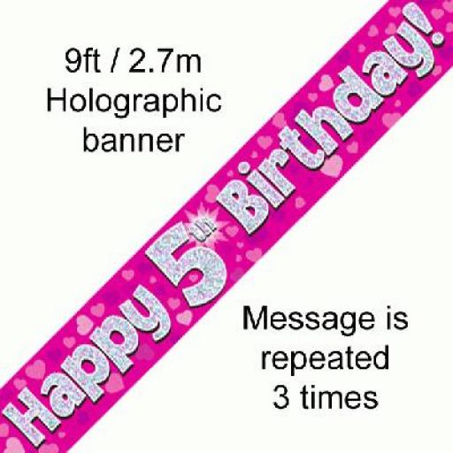 5th Happy Birthday Holographic Pink Banner 2.7 M Long