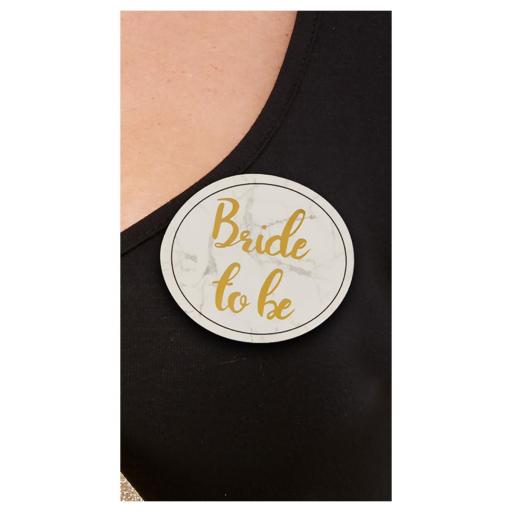 Hen Party Pin Badges, White & Gold