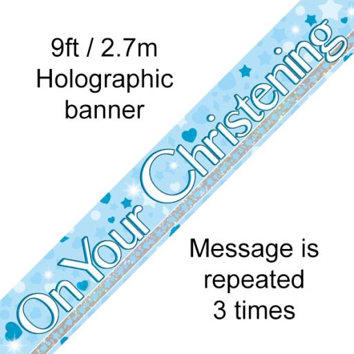 On Your Christening 9ft Holographic Banner