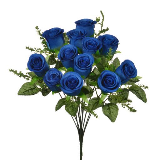 34cm ROSEBUD BUSH (12 HEADS) ROYAL BLUE