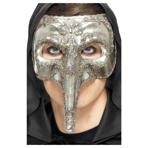 Luxury Venetian Capitano Mask, Silver