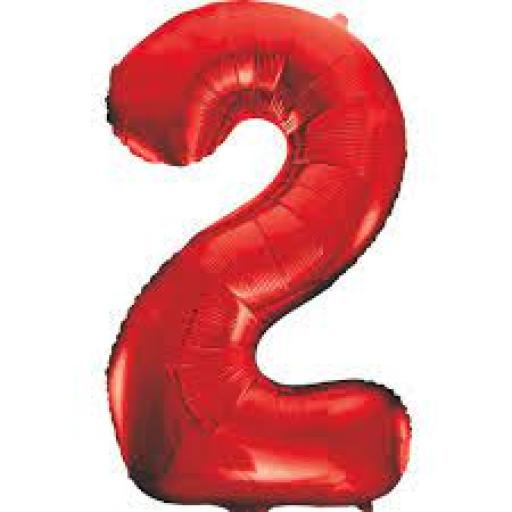 34" Number 2 Red Foil Balloon