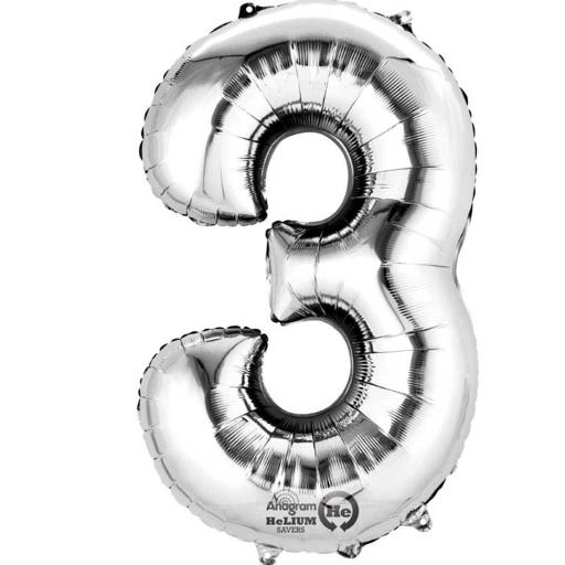 Balloon Air-Filled Number  3 Silver 16in