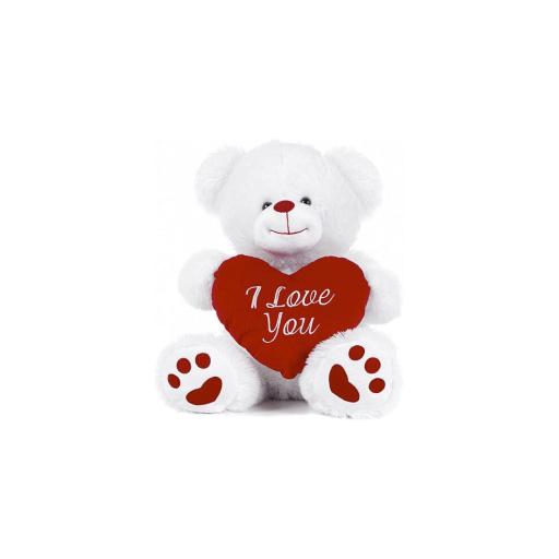 White Teddy Bear Holding Red Heart With I Love You Written on It