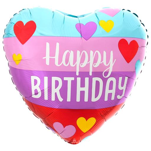 Happy Birthday Rainbow Hearts Standard Foil Balloons