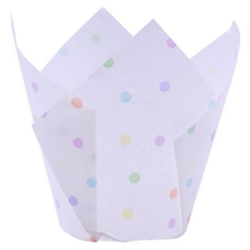 Tulip Muffin Wraps Pk/24 - Rainbow Polka Dots