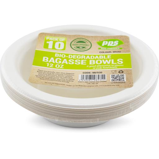 Plates Bagasse Bowl White 12oz 10pc