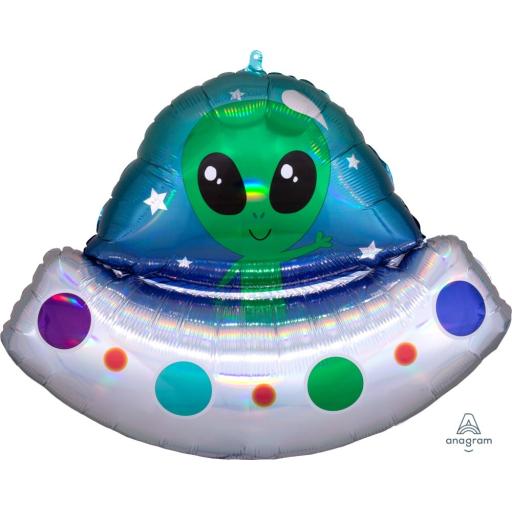 28" Alien Space Ship Iridescent Foil Balloon
