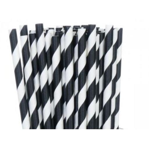 Black Stripes Paper Straws 50pk