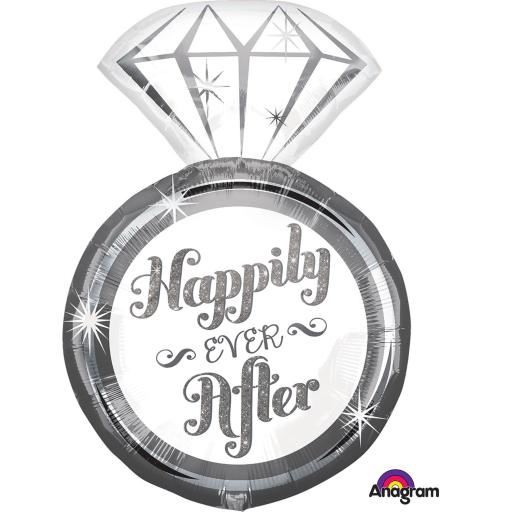 Happily Ever After Ring SuperShape Foil Balloons 18"/45cm w x 27"/