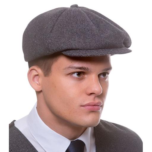 Peaky Flat Cap - Grey Herringbone