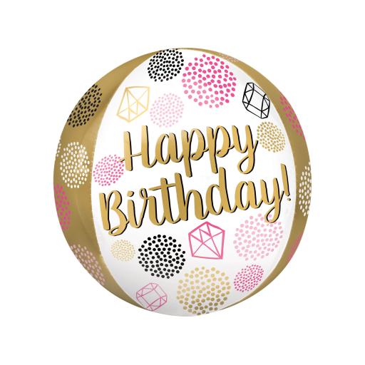 15 Inch Orbz Foil Balloon - Happy Birthday
