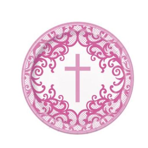 Fancy Pink Cross Plates 9 Inch