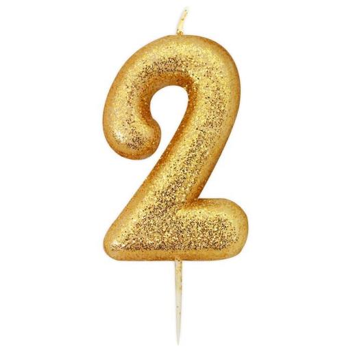 Age 2 Gold Glitter Numeral Moulded Candle