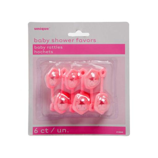 6 Baby Shower Rattles Favors - Pink