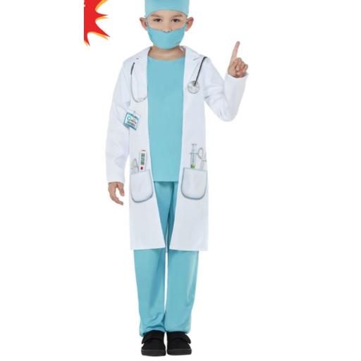 Doctor Costume, Blue, Coat, Hat & Facemask Size L