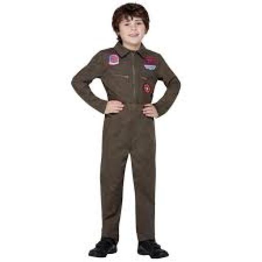 Age 7-9 Top Gun Kids Costume with Jumpsuit