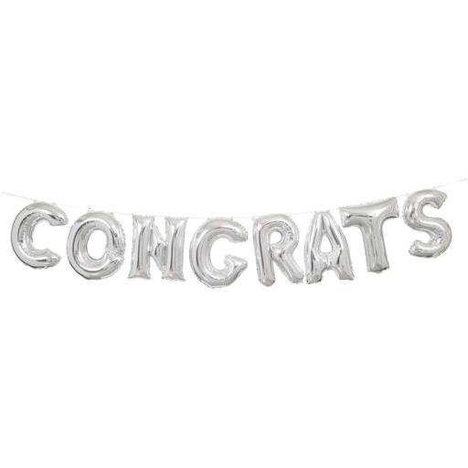 Silver Congrats Letter Foil Balloon Banner Kit (35cm)