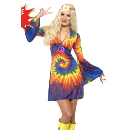 60s Tie Dye Costume, Psychedelic, with Dress Size Medium